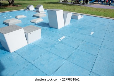 Santa Ana, California, United States - 05-20-2022: A View Of A Park Fitness Court.