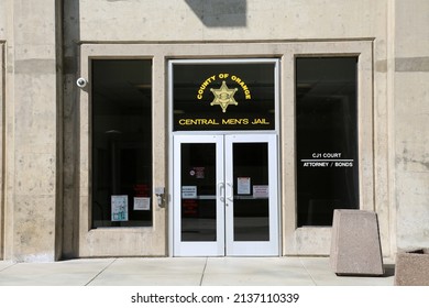 Santa Ana, California - USA - March 13-2022: Men's Jail. County Of Orange Central Men's Jail Entrance. Orange County California Men's Jail Building Front Doors And Entrance.  