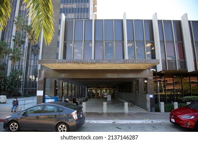 Santa Ana, California - USA - March 12-2022: Building And Location Sign. Superior Court Of California. Central Justice Center. Santa Ana California. Orange County Court House. Civic Center Plaza. 