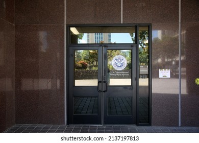 Santa Ana, California - USA - March 13-2022: Homeland Security. US Citizenship And Immigration Services Building Entrance. US Immigration Office In Santa Ana, California.