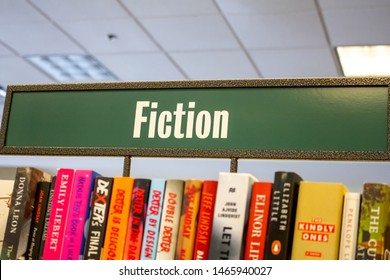 Santa Ana, California/United States - 06/08/19: A Fiction Genre Sign Inside A Local Bookstore Chain