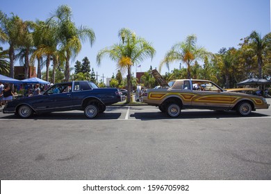 Santa Ana, CA/USA - AUGUST 14, 2018: Lowrider Car Show In Santa Ana California. Multiple Lowrider Car Clubs Join In A Parking Lot To Display Their Classic Cars.