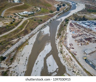 The Santa Ana River Flowing Through Colton, CA