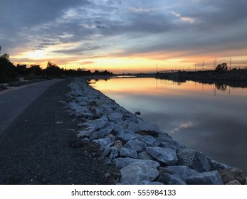 The Santa Ana River Trail In The Evening. 