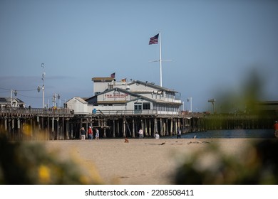 Santa Barbara, CA - April 16 2022: Seafood Restaurants On The Pier At Stearns Wharf