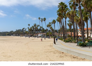 SANTA BARBARA, CA, USA - March 30, 2022: Beach Promenade. Traditional Colonial Architecture In Santa Barbara, California. USA. Popular Tourist Destination. 