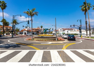 SANTA BARBARA, CA, USA - March 30, 2022: Traditional Colonial Architecture In Santa Barbara, California. USA. Popular Tourist Destination. 