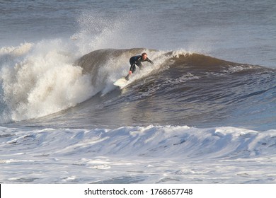 Santa Barbara, California / USA - 01-19-2010: Giant Storm Surf On West Beach In Santa Barbara