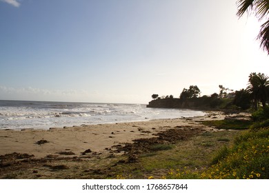 Santa Barbara, California / USA - 01-19-2010: Giant Storm Surf On West Beach In Santa Barbara