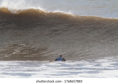 Santa Barbara, California / USA - 01-19-2010: Giant Storm Surf On West Beach In Santa Barbara