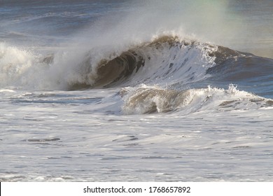 Santa Barbara, California / USA - 01-19-2010: Giant Storm Surf On West Beach In Santa Barbara