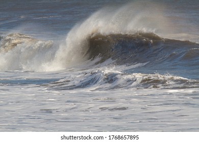 Santa Barbara, California / USA - 01-19-2010: Giant Storm Surf On West Beach In Santa Barbara