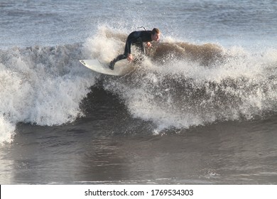 Santa Barbara, California / USA - 01-19-2010: Giant Storm Surf On West Beach In Santa Barbara