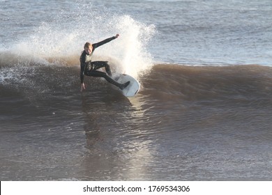 Santa Barbara, California / USA - 01-19-2010: Giant Storm Surf On West Beach In Santa Barbara