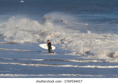 Santa Barbara, California / USA - 01-19-2010: Giant Storm Surf On West Beach In Santa Barbara