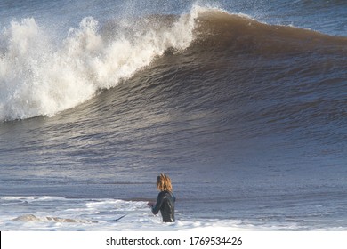 Santa Barbara, California / USA - 01-19-2010: Giant Storm Surf On West Beach In Santa Barbara