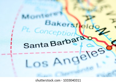 Santa Barbara, California. USA On A Map