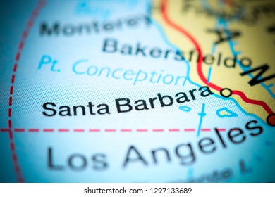 Santa Barbara, California. USA On A Map