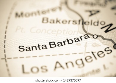 Santa Barbara, California. USA On A Map