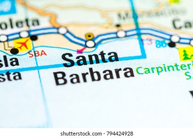 Santa Barbara. California. USA On A Map