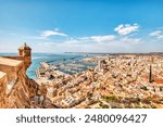 Santa Barbara Castle with Alicante Panorama Aerial View, Alicante, Spain