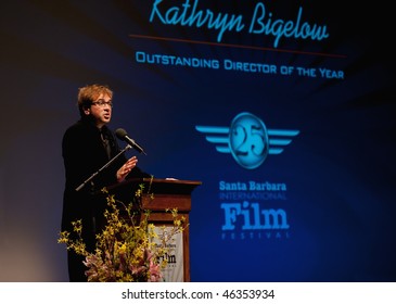 SANTA BARBRA, CA - FEB 8: Festival director Roger Durling introduces Kathryn Bigelow for the outstanding director of the year at the Santa Barbara Film Festival, Feb 8, 2010 in Santa Barbara, CA.