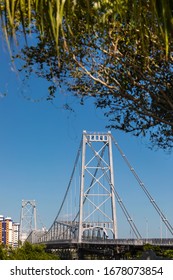FLORIANÓPOLIS / Santa Catarina / Brazil - 02/27/2020: Postcard of Florianópolis, the Hercílio Luz bridge is the longest suspension bridge in Brazil, with 821 meters and a suspension span of 339 meters