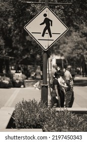 Santa Clara, CA - 08 07 2022: Pedestrian Crossing Sign