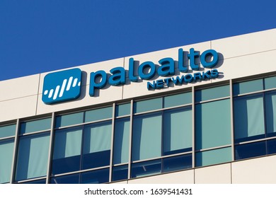 Santa Clara, CA, USA - Feb 7, 2020: The Palo Alto Networks logo seen at Palo Alto Networks Headquarters.