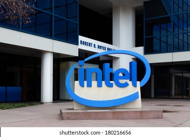 SANTA CLARA, CA/USA - MARCH 1, 2014:  Intel Sign At Corporate Headquarters. Intel Is  Inventor Of The X86 Microprocessor, The Processors Found In Most Personal Computers.