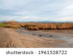 Santa Clara river estuary with lowering water level at the river mouth in Ventura California United States
