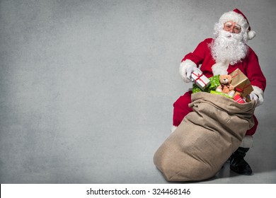 Santa Claus with a bag full of presents