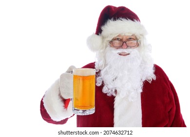 Santa Claus with a beer. Santa enjoys a Mug of Beer for Christmas. Santa Claus drinks beer. Merry Christmas.  - Shutterstock ID 2074632712