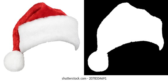 Santa Claus o sombrero rojo navideño aislado en fondo blanco con máscara de recorte de alta calidad (canal alfa) para un aislamiento rápido. Objeto fácil de seleccionar.