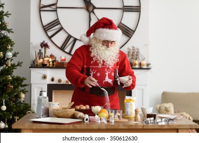 Santa Claus Cooking At Home Christmas Cookies