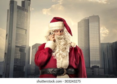 Santa Claus Doing A Phone Call