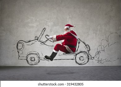 Santa Claus Driving A Car