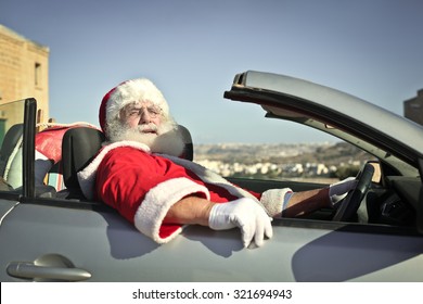 Santa Claus Driving His Car