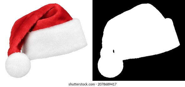 Sombrero de Santa Claus o gorro rojo de navidad aislado sobre fondo blanco con máscara de recorte de alta calidad (canal alfa) para aislamiento rápido. Objeto fácil de seleccionar.