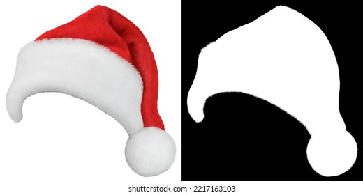 Santa Claus hat or Christmas red cap isolated on white background with clipping mask (alpha channel) for quick isolation. Easy to selection object.