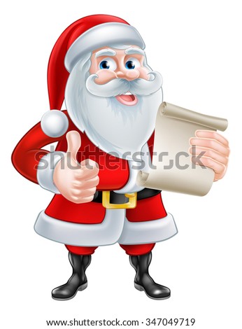 Santa Claus with his Christmas list scroll or letter giving a thumbs up
