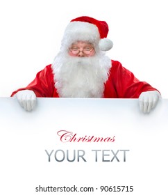 Santa Claus Holding Banner With Space For Your Text