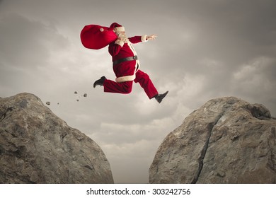 Santa Claus Jumping On Rocks