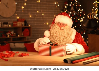 Santa Claus making Christmas gift at home - Powered by Shutterstock