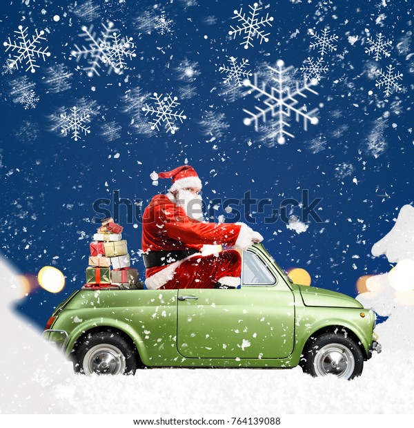 Santa Claus On Car Delivering Christmas Stock Photo 764139088 ...