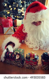  Santa Claus Playing With Wooden Train