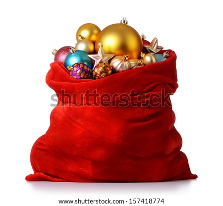 Santa Claus red bag with Christmas toys on white background. File contains a path to isolation. 