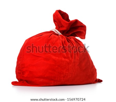 Santa Claus red bag full, on white background. File contains a path to isolation. 