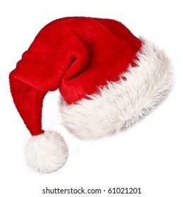 Santa Claus Red Hat On White Background.