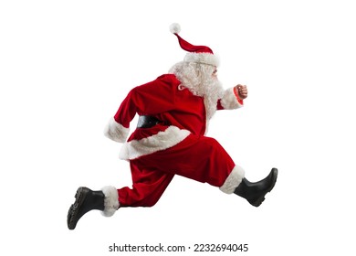 Santa claus runs fast to deliver for Christmas eve